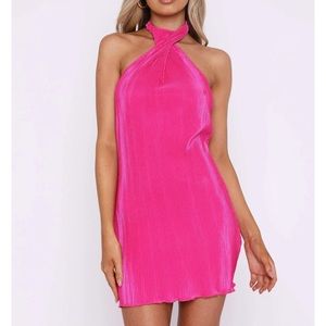 Hot Pink Twist Halter Mini Dress